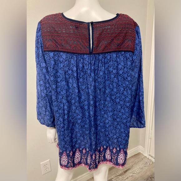 Lucky Brand Women's Boho Top Blue Embroidered Rayon SZ - 2Х - Picture 7 of 8